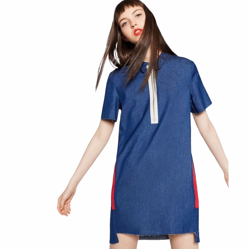 ZARA Zipped Denim Mini Dress - Size M
